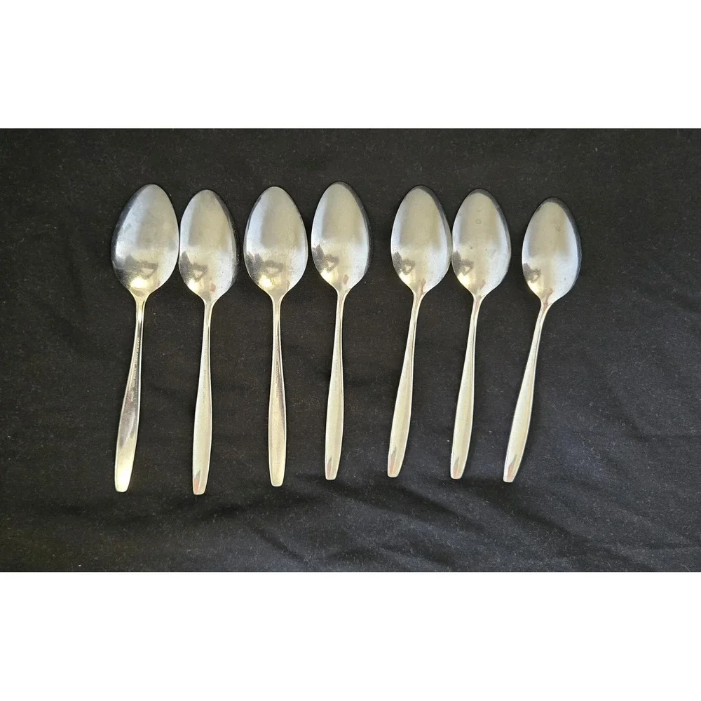 7 Vintage Castle Court Wheat Stainless Teaspoons Flatware Silverware Farmhouse